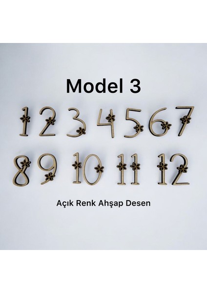 - Ahşap Kontraplak, Lazer Kesim, Duvar Saati Rakam Seti (6 Renk Seçeneği) Yükseklik 3 cm - Çiçekli Model