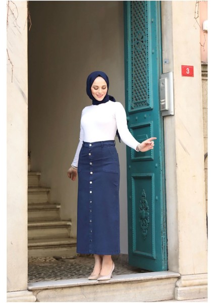 Boydan Düğmeli Gabardin Etek