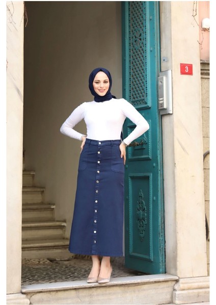 Boydan Düğmeli Gabardin Etek