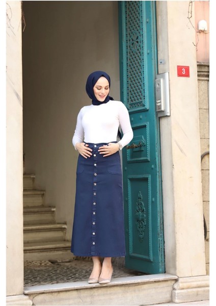 Boydan Düğmeli Gabardin Etek