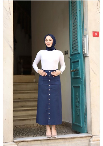 Boydan Düğmeli Gabardin Etek