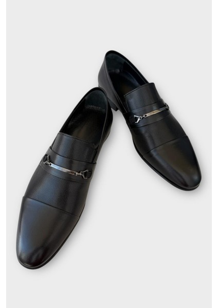 Erkek Tokalı Hakiki Deri Ayakkabı SİYAH