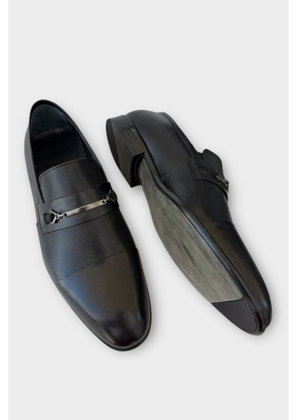 Erkek Tokalı Hakiki Deri Ayakkabı SİYAH