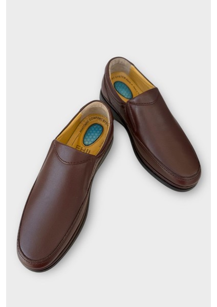 Erkek Bağcıksız Topuk Destekli Konfor Ortopedik Deri Ayakkabı Siyah modelleri