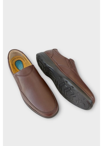 Erkek Bağcıksız Topuk Destekli Konfor Ortopedik Deri Ayakkabı Siyah fırsatları