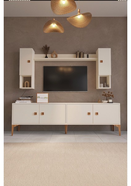 %100 Mdf Tv Ünitesi Raflı Dolaplı Kapaklı