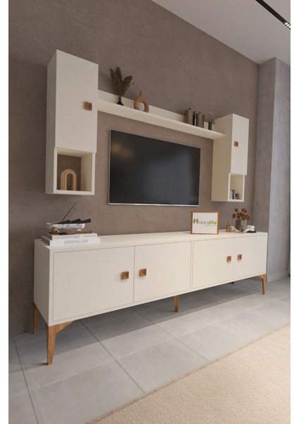 %100 Mdf Tv Ünitesi Raflı Dolaplı Kapaklı