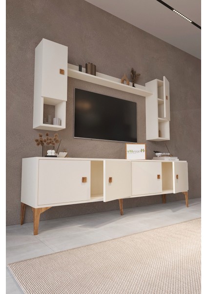 %100 Mdf Tv Ünitesi Raflı Dolaplı Kapaklı
