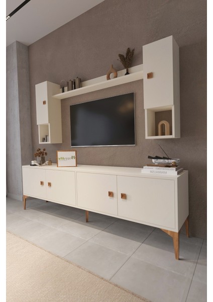 %100 Mdf Tv Ünitesi Raflı Dolaplı Kapaklı