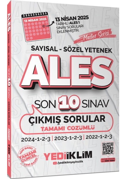 Yediiklim Yayınları Ales Master Serisi Sayısal Sözel Yetenek Tamamı Çözümlü Son 10 Sınav Çıkmış Soru fiyatları