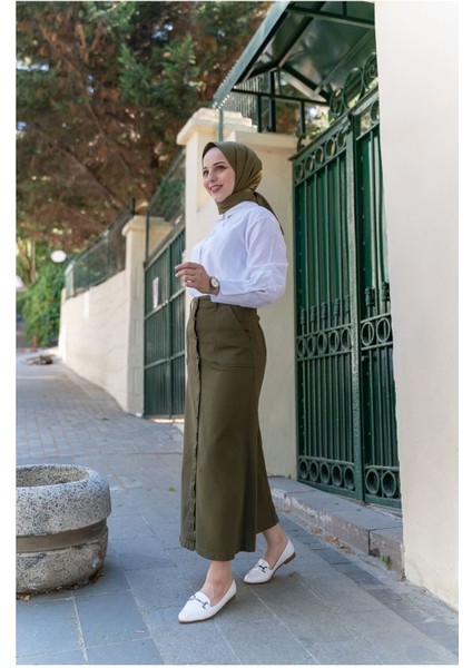 Boydan Düğmeli Gabardin Etek
