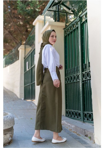 Boydan Düğmeli Gabardin Etek