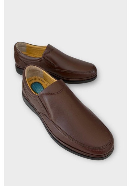 Erkek Bağcıksız Topuk Destekli Konfor Ortopedik Hakiki Deri Ayakkabı KAHVERENGİ fiyatları