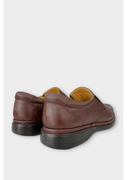 Erkek Bağcıksız Topuk Destekli Konfor Ortopedik Hakiki Deri Ayakkabı KAHVERENGİ indirimleri