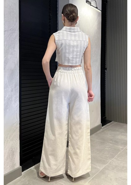 Bel Bağlamalı Fermuarlı Kadın Keten Pantolon P-00016608 modelleri