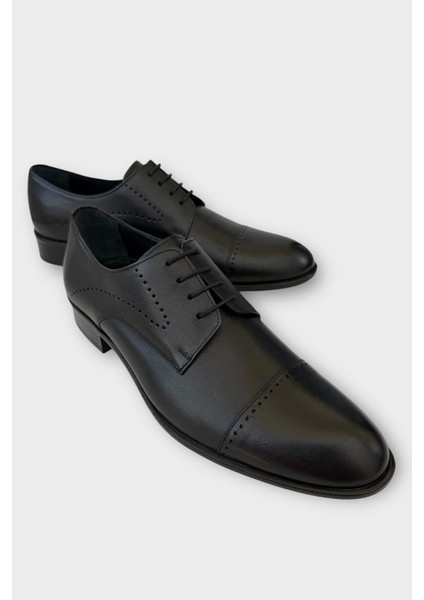 Erkek Bağcıklı Hakiki Deri Ayakkabı SİYAH