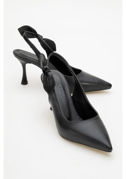 Kadın Fiyonklu Topuklu Ayakkabı SİYAH CİLT