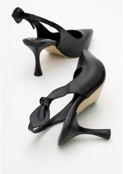 Kadın Fiyonklu Topuklu Ayakkabı SİYAH CİLT modelleri