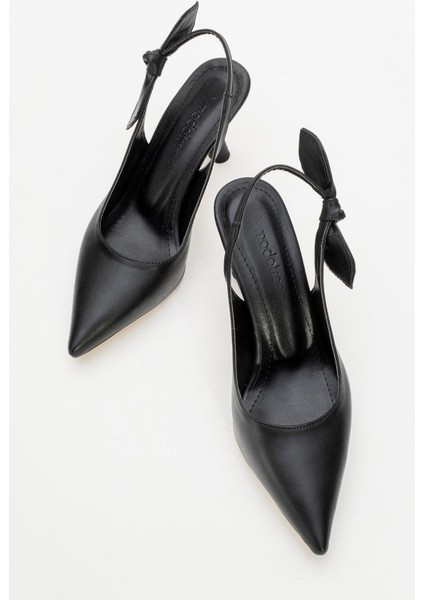 Kadın Fiyonklu Topuklu Ayakkabı SİYAH CİLT fırsatları