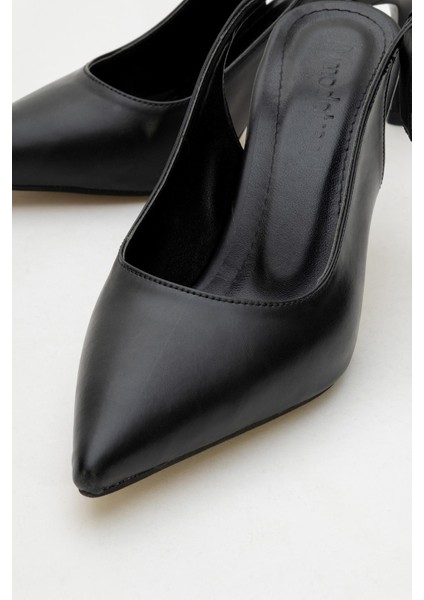 Kadın Fiyonklu Topuklu Ayakkabı SİYAH CİLT indirimleri