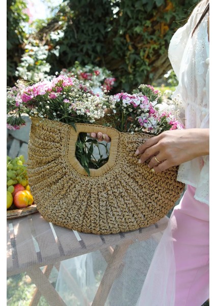 Fıore Camel Hasır Çanta