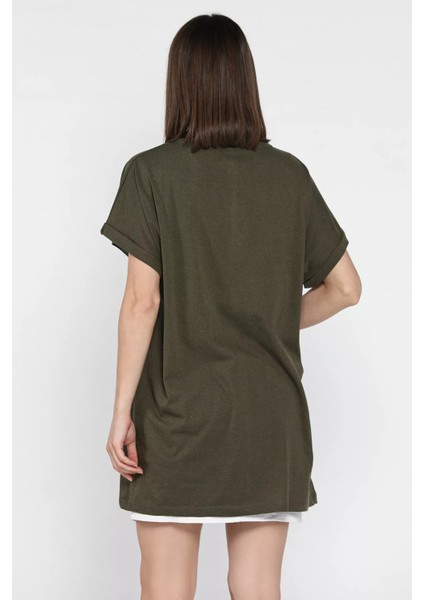 Kol Katlamalı Bisiklet Yaka Kadın Uzun Tişört (M-L-Xl Uyumludur) P-00016852