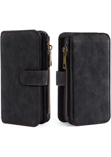 IPhone Için Fermuarlı Cüzdan Mıknatıslı Deri Görünümlü Telefon Kılıfı
