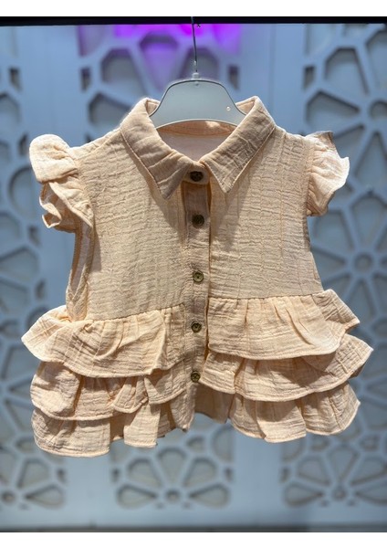 Müslin Düğmeli Fırfırlı Gömlek Keten Şort Kız Çocuk Alt Üst Takım modelleri