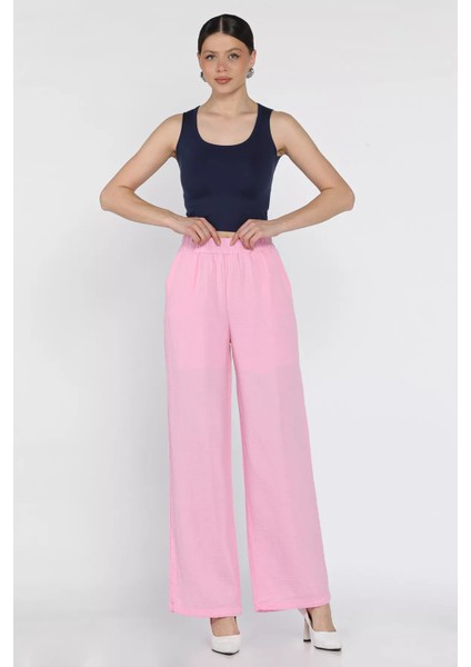 Kadın Bel Lastikli Bol Paça Pantolon P-00016612