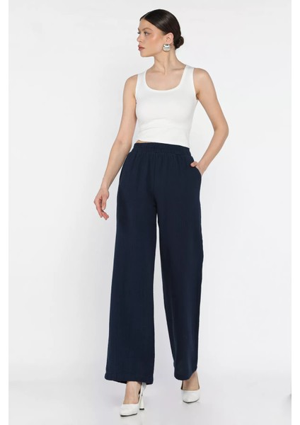 Kadın Bel Lastikli Bol Paça Pantolon P-00016612