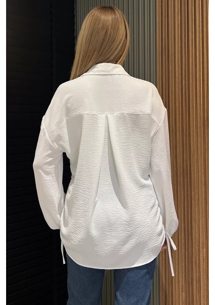 Yan Büzgülü Bağcıklı Kadın Gömlek P-00016622 modelleri