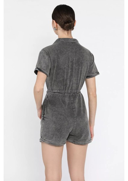 Kol Katlamalı Bel Bağcıklı Jean Kot Tulum P-00016627