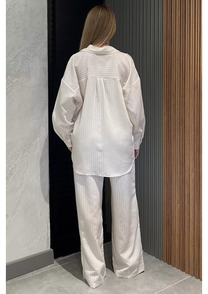 Kadın Çizgi Desenli Gömlek Pantolon Ikili Takım P-00016617 modelleri