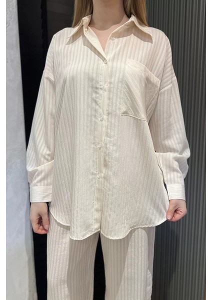 Kadın Çizgi Desenli Gömlek Pantolon Ikili Takım P-00016617 fırsatları