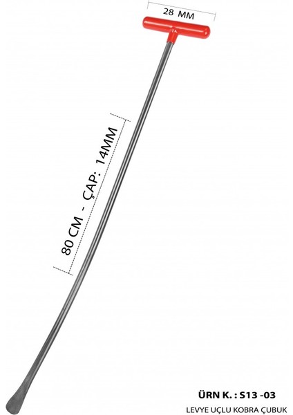 80 cm 14 mm Çap Levye Uçlu Kobra Boyasız Göçük Düzeltme Çubuğu, Pdr Çubuk - S13-03