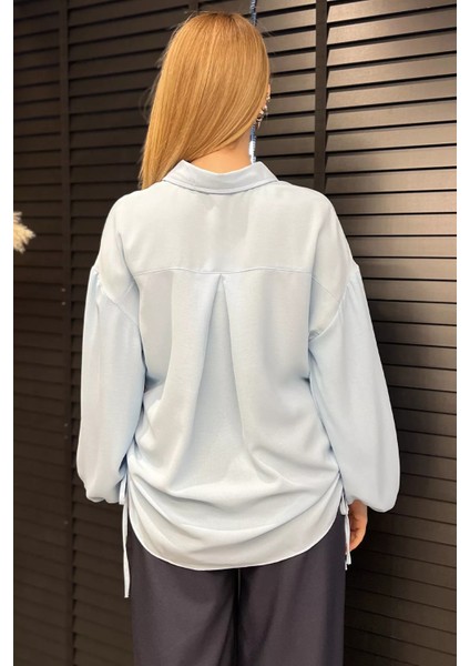 Yan Büzgülü Bağcıklı Kadın Gömlek P-00016622 modelleri