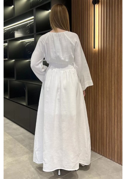 Kadın Yırtmaçlı Bel Lastikli Keten Elbise P-00016626 modelleri