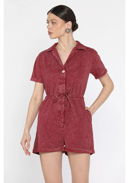 Kol Katlamalı Bel Bağcıklı Jean Kot Tulum P-00016627