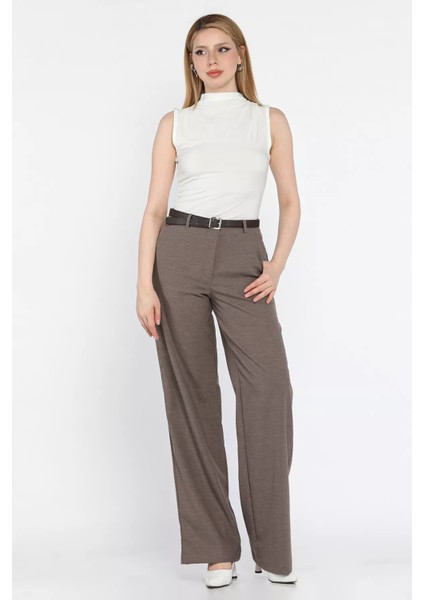 Kadın Kemerli Bol Paça Pantolon P-00016619
