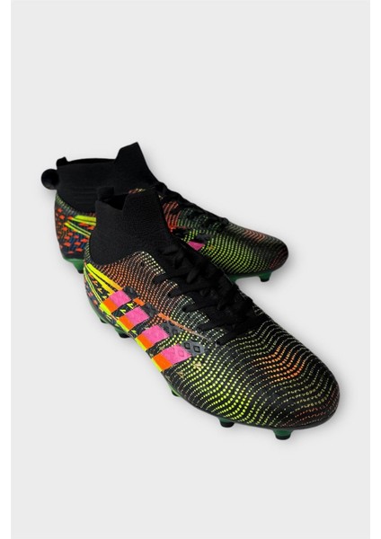 Erkek Boğazlı Renkli Desenli Halı Saha ve Çim Saha Kramponu Siyah fiyatları