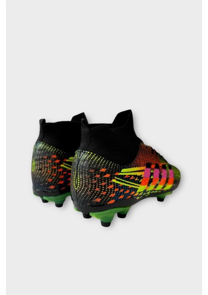 Erkek Boğazlı Renkli Desenli Halı Saha ve Çim Saha Kramponu Siyah indirimleri