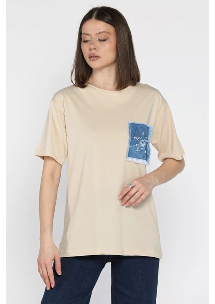 Kot Garnili Taşlı Kadın Tişört P-00016728