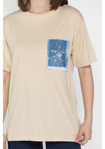 Kot Garnili Taşlı Kadın Tişört P-00016728 fırsatları