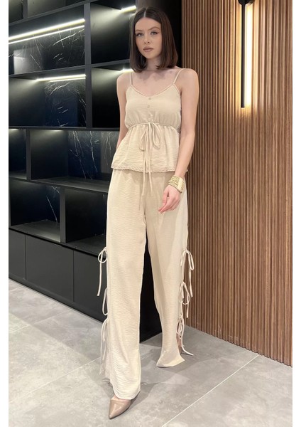 Ip Askılı Bel Lastikli Bluz Pantolon Ikili Takım P-00016623