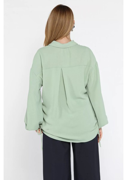 Yan Büzgülü Bağcıklı Kadın Gömlek P-00016622 modelleri