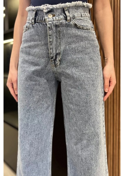 Kadın Bel ve Paça Püsküllü Yüksek Bel Jean Kot Pantolon P-00016786 fırsatları