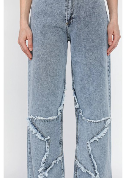 Kadın Yüksek Bel Yıldız Detaylı Palazzo Jean Kot Pantolon P-00016788 modelleri
