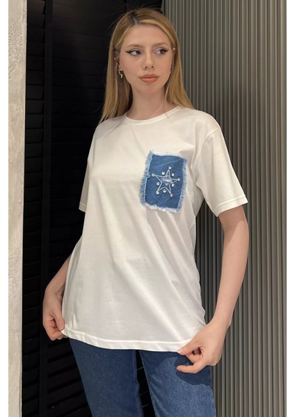 Kot Garnili Taşlı Kadın Tişört P-00016728