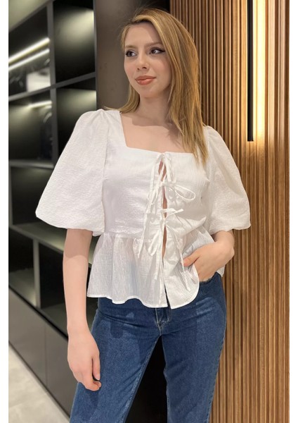 Kare Yaka Ön Bağlamalı Kadın Bluz P-00016633