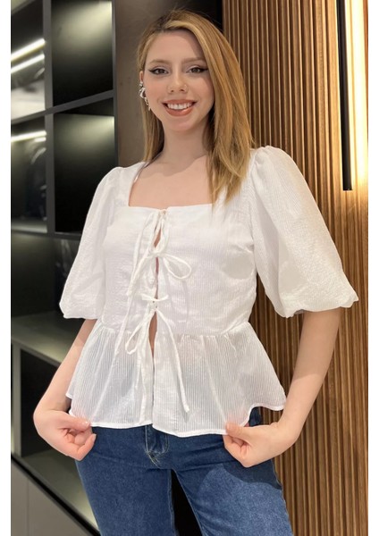 Kare Yaka Ön Bağlamalı Kadın Bluz P-00016633 fiyatları